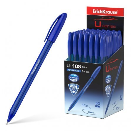 Ручка шариковая Erich Krause"U-108 Original Stick Ultra Glide Technology", 1.0 мм, синяя,шестигр., пласт.грип, пластик. тонир. корпус,картон. упаковка фото 1