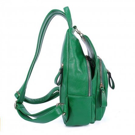 Рюкзак женский 2 отделения, 22х32х12 см, GRIZZLY, экокожа, три кармана, зеленый фото 3