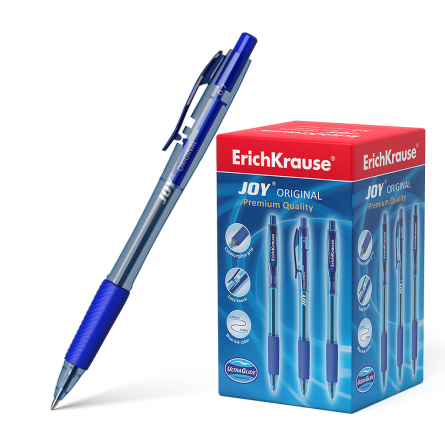 Ручка шариковая автоматическая Erich Krause "Ultra Glide Technology JOY Original", 0,7 мм, синяя, резиновый грип, тонированный пластиковый корпус фото 1