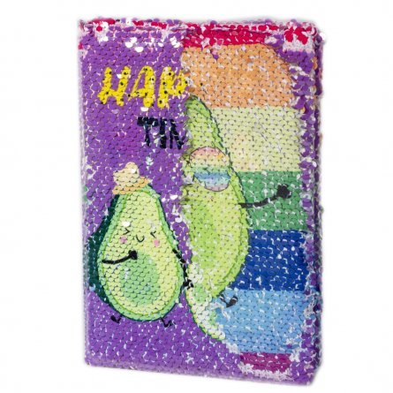 Подарочный блокнот А5, 7БЦ, Alingar, пайетки, двухсторонний дизайн, 80 л.. линия, "Счастливое авокадо" фото 2