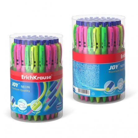 Ручка шариковая автоматическая Erich Krause "JOY. Neon, Ultra Glide Technology", 0,7 мм, синий, пластиковый корпус, резиновый грип, в тубусе 50 шт. фото 2