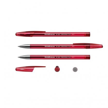 Ручка гелевая Erich Krause "R-301 Original Gel Stick", 0,5 мм, красный, метал. наконечник, тонированный круглый корпус, в уп. 12 шт. фото 2