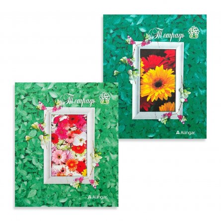 Тетрадь 36л., А5, клетка, Alingar "Цветы на зеленом фоне", скрепка, мелованный картон фото 3