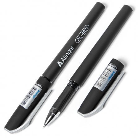 Ручка гелевая Alingar, 0,5 мм, черная, металлизированный наконечник, резиновый грип, круглый, прозрачный, пластиковый soft корпус, в уп. 12 шт. фото 1