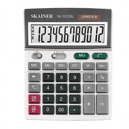 Калькулятор SKAINER 12 разрядов, 140*176*45 мм белый, "SK-802ML" фото 1