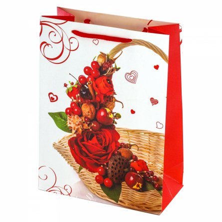 Пакет подарочный бумажный Alingar, (L+) 26х32х10 см, "Ягодно-цветочный букет", ламинация, (4 дизайна в коробе) фото 2