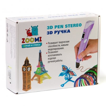 Ручка 3D Zoomi, ZM-052, пластик ABS/PLA - 3 цвета, голубая, подставка пластиковая под ручку, картонная упаковка фото 3