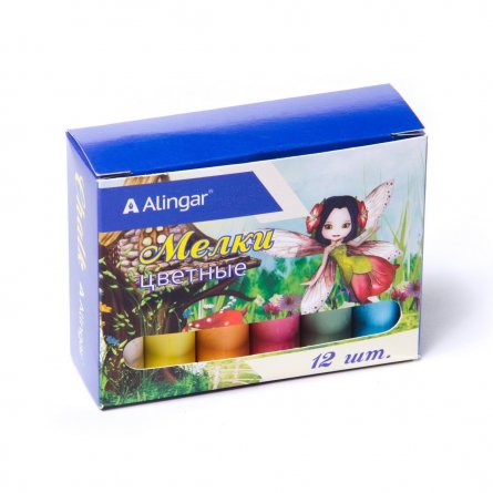 Набор школьных цветных мелков Alingar, 12 цветов, круглый, картонная упаковка, "Фея" фото 1