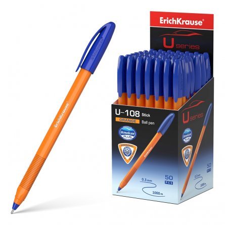 Ручка шариковая Erich Krause"U-108 Orange Stick Ultra Glide Tech", 1.0 мм, синий, шестигранный, оранжевый, пластиковый корпус, картонная упаковка фото 1