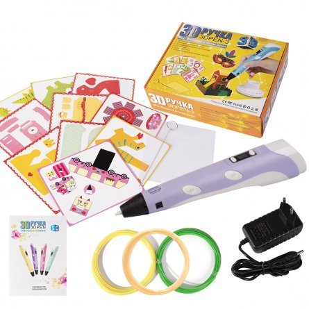 Ручка 3D Zoomi, ZM-053, пластик ABS/PLA - 3 цвета, фиолетовая, коврик, трафарет, подставка пластиковая под ручку, картонная упаковка фото 1