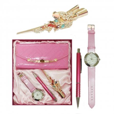 Подарочный набор: портмоне, часы, заколка со стразами, авторучка. фото 1