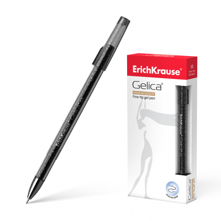 Ручка гелевая Erich Krause,"Gelica", 0,5 мм, черная, игольчатый мелаллизированный наконеч., грип, круглый, тонированный, блестящий, пластиковый корпус фото 1