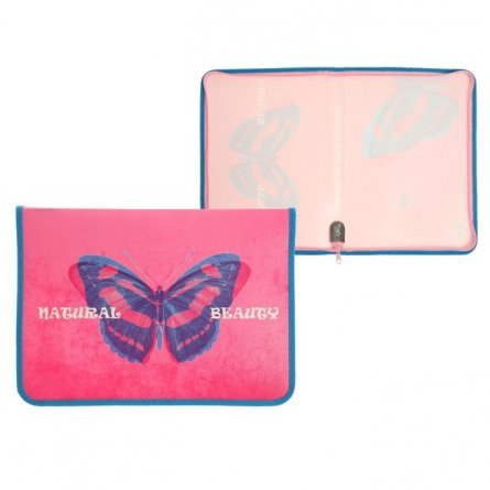 Папка 1 отделение, А4 230х325х25 мм, Пчелка, пластик, дизайн  с двух сторон, молния вокруг, "Бабочка на розовом" фото 2