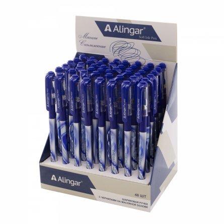 Ручка шариковая Alingar "FANCY", 0,7 мм, синяя, игольчатый наконечник, резиновый грип, круглый, тонированный, пластиковый корпус, картонная упаковка фото 1