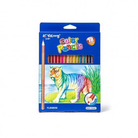 Цветные карандаши 18цв. "Животные" 3-гранный деревян., корпус, грифель 0,3см., картонная коробка