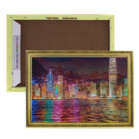 Алмазная мозаика Alingar, на подрамнике, с полным заполнением, (матов.) дизайн рамка, 30х40 см, 20 цветов, "Огни города" фото 4