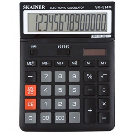 Калькулятор SKAINER 14 разрядов, 146*197*27/53 мм, черный, "SK-514M" фото 1