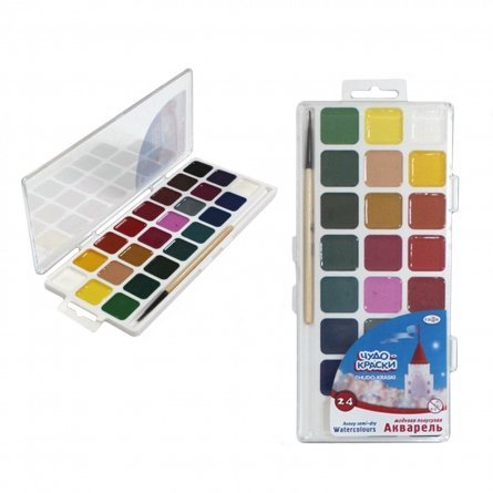 Акварель Гамма "Чудо-краски" медовая полусухая,  24 цвета, с кистью, пластик, европодвес фото 1