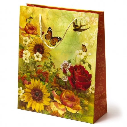 Пакет подарочный бумажный 320*260*100мм,"Птичка и цветы", ассорти фото 2