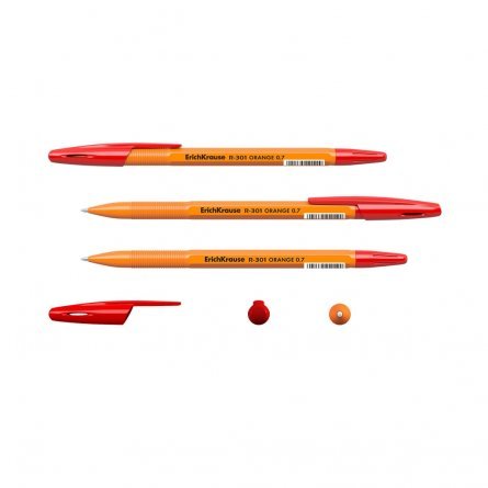 Ручка шариковая Erich Krause"R-301 Orange Stick", 0,7 мм, красная, шестигранный, оранжевый, пластиковый корпус, картонная упаковка фото 2