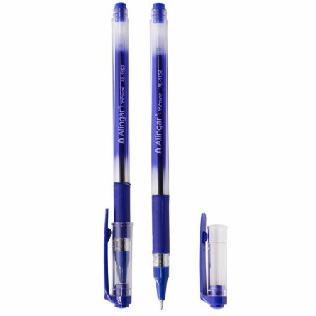 Ручка шариковая Alingar "Stream", 0,7 мм, синяя, игольчатый наконечник, резиновый грип, шестигранный, тонированный, пластиковый корпус, ПВХ упак фото 2