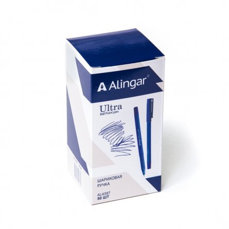 Ручка шариковая синяя Alingar "ULTRA", пулевидный наконечник, корпус синий, 0,7мм  (50шт) фото 2