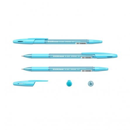 Ручка шариковая Erich Krause"R-301 Spring Stick&Grip", 0,7 мм, синий, шестигран. полупрозрач., пластиковый корпус, резин. грип, картонная упаковка фото 3