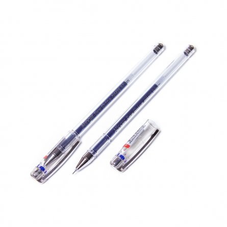 Ручка гелевая Alingar, "DEW SHINE", 0,5 мм, синяя, игольчатый металлизированный наконечник, грип, круглый, прозрачный, пластиковый корпус, в уп.12 шт. фото 1
