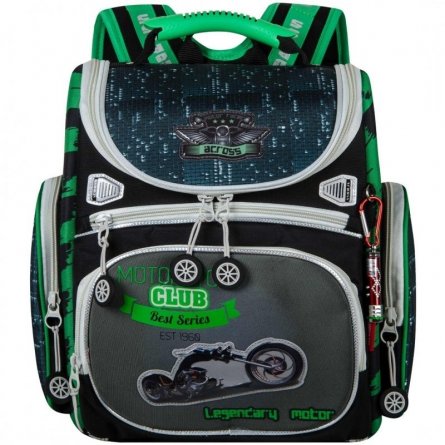Рюкзак Across, школьный,  с мешком д/обуви, черный-зеленый, 30х36х13 см фото 1