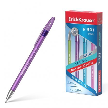 Ручка гелевая Erich Krause "R-301 Spring Gel Stick", 0,5 мм, синий, профилиров. грип, прозрачный круглый корпус, картонная упаковка, 12шт фото 1
