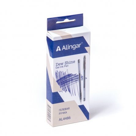 Ручка гелевая Alingar, "DEW SHINE", 0,5 мм, синяя, игольчатый металлизированный наконечник, грип, круглый, прозрачный, пластиковый корпус, в уп.12 шт. фото 2