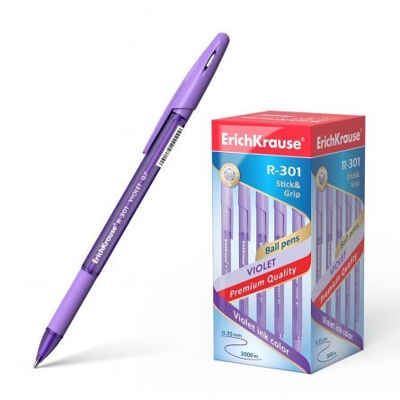 Ручка шариковая Erich Krause "R-301. Violet Stick&Grip", 0,7 мм, фиолетовая, пластиковый цветной корпус фото 1