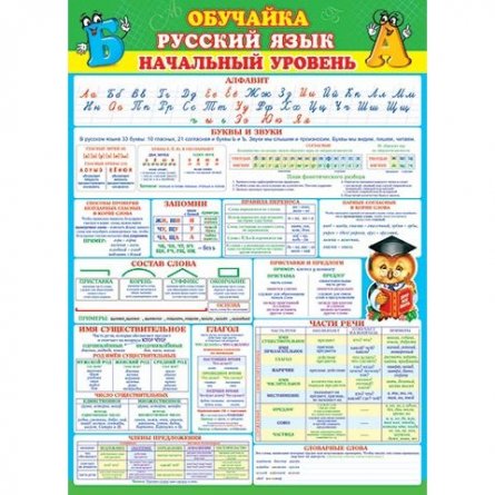 Плакат обучающий, 691 мм * 499 мм, "Обучайка по русскому языку. Начальный уровень" Мир Открыток, картон фото 1