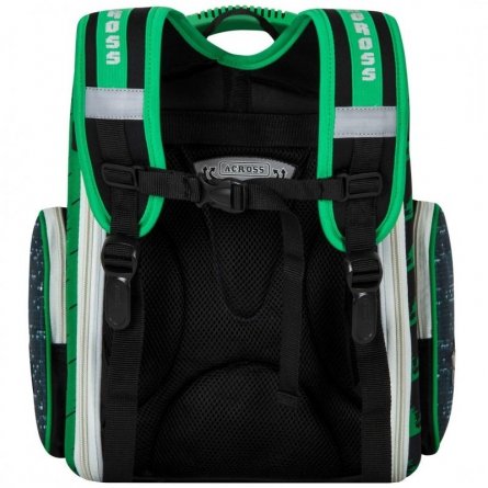 Рюкзак Across, школьный,  с мешком д/обуви, черный-зеленый, 30х36х13 см фото 3