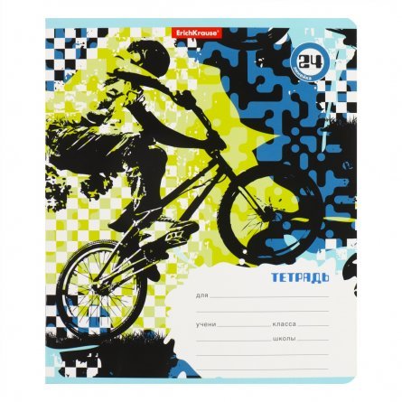 Тетрадь 24л., линия, Erich Krause, скрепка, ,блок офсет, мелованный картон "Cyclist" фото 1