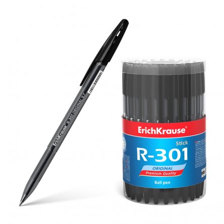 Ручка шариковая Erich Krause"R-301 Original Stick", 0,7 мм, чёрный, шестигранный полупрозрачн. тонир. пластик. корпус, грип, пластик.тубус фото 1