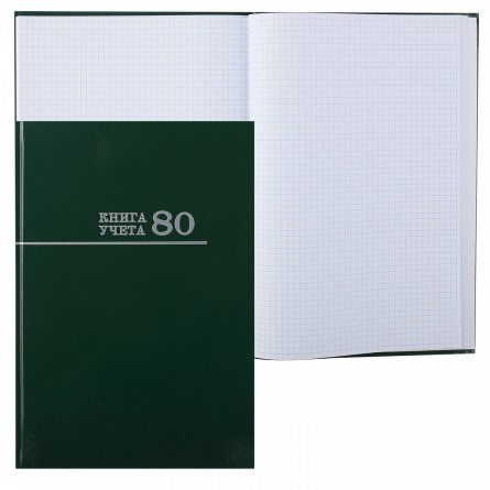 Книга учета 205 мм * 300мм., 80л., клетка, 7БЦ, глянц. ламин, блок офсет, Проф-Пресс, "Зелёная", фото 2