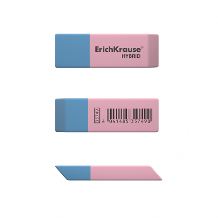 Ластик Erich Кrause, "Hybrid", термопластичная резина, скошенный, сине-розовый,  54х18х8 мм, картон. упак., 42 шт. фото 2