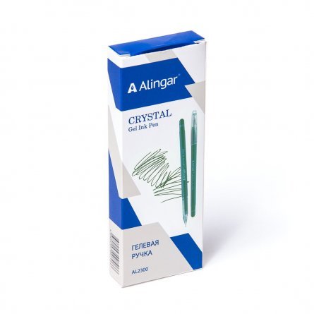 Ручка гелевая Alingar "Cristal", 0,5 мм, зеленая, игольчатый наконечник, круглый, тонированный, пластиковый корпус, в уп. 12 шт., картонная упаковка фото 2