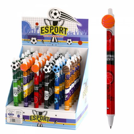 Ручка гелевая пиши-стирай Alingar, автомат, "Мячики", 0,5 мм, синяя,  круглый, цветной, пластиковый корпус, картонная упаковка фото 1