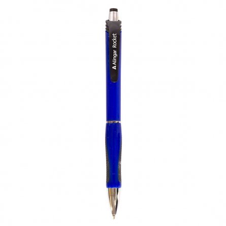 Ручка шариковая Alingar "Rocket", 0,7 мм, синяя,  металлизированный наконечник, резиновый грип, автоматическая, круглый пластиковый корпус фото 3
