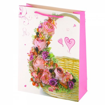 Пакет подарочный бумажный Alingar, (L+) 26х32х10 см, "Ягодно-цветочный букет", ламинация, (4 дизайна в коробе) фото 4