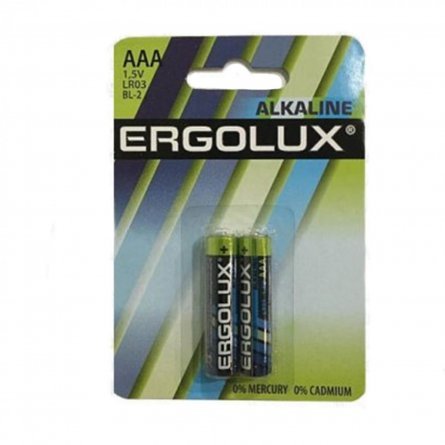 Батарейка мизинчиковая алкалиновая, Ergolux LR03 Alkaline BL-2, ААА, 1,5V, бл. 2 шт фото 1
