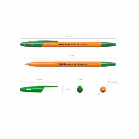 Ручка шариковая Erich Krause "R-301 Orange Stick", 0,7 мм, зелёная, шестигранный, оранжевый, пластиковый корпус, картонная упаковка фото 2