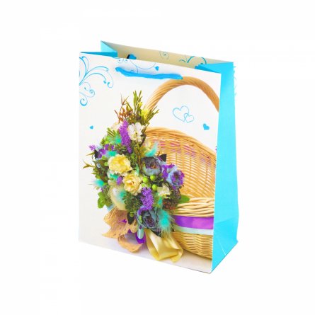 Пакет подарочный бумажный Alingar, (М) 18х24х8,5 см, "Цветочно-фруктовый букет", ламинация, (4 дизайна в коробе) фото 3