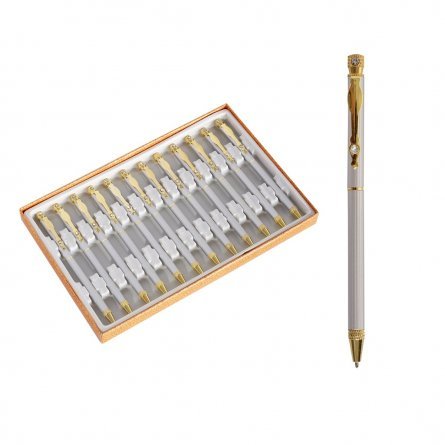 Ручка подарочная шариковая Alingar, 1,0 мм, синяя, автоматическая, круглый, серебряный, металлический корпус, картонная упаковка фото 1