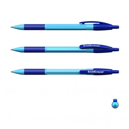 Ручка шариковая автоматическая Erich Krause "R-301 Neon Matic&Grip", 0,7 мм, синий, резин. грип, шестигранный, пластиковый корпус, картонная упаковка фото 3