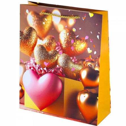 Пакет подарочный бумажный Alingar, (XL) 31х40х12 см, "Сердце в подарок", ламинация, (4 дизайна в коробе) фото 4