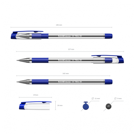 Ручка шариковая Erich Krause "Ultra L-30", 0,6 мм, синий, игольчатый, металлизированный наконечник, резиновый грип, прозрачный пластиковый корпус фото 2