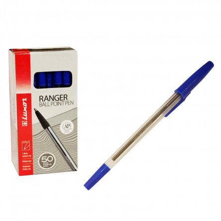 Ручка шариковая синяя LUXOR "Ranger", игольчатый након., корпус прозрачный,  0,8 мм (50 шт) фото 1
